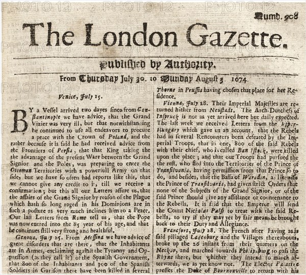 The London Gazette, 1674.
