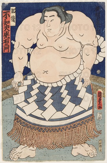 The wrestler Shiranui Mitsuemon, wearing an apron (kesho-mawashi), 1860.