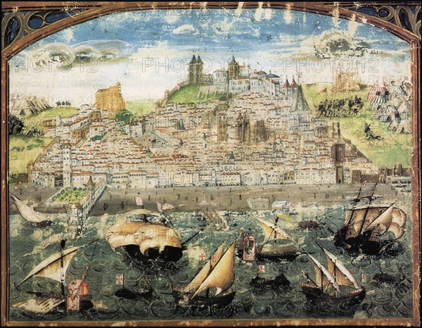 View of Lisbon. Miniature from Crónica de Dom Afonso Henriques by Duarte Galvão, ca. 1505-1510.