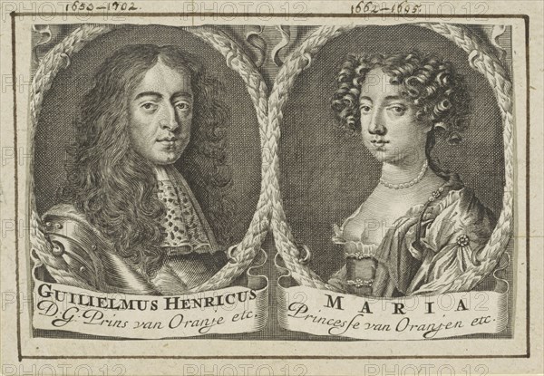 Wedding portrait of Willem III and Mary II Stuart, 1688.