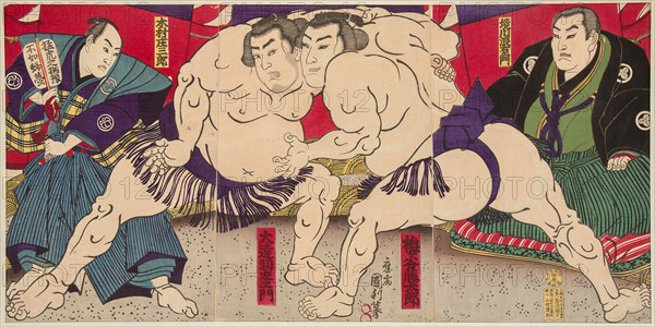 Wrestling match Umegatani Rodachi vs Kimura Shonosuke, ca 1885.