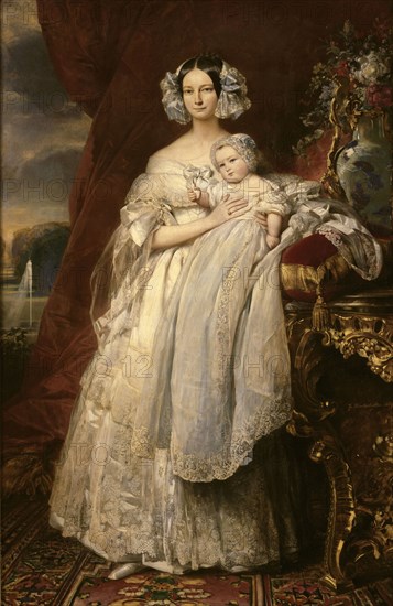 Portrait of Helene of Mecklenburg-Schwerin (1814-1858), Duchess of Orleans with her son the Count of