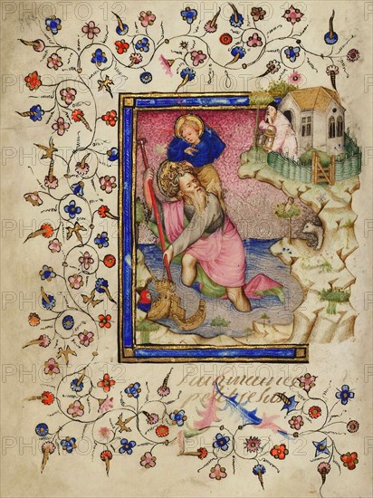 Saint Christopher. (From: Livre d'heures à l'usage de Rome), Between 1409 and 1419.