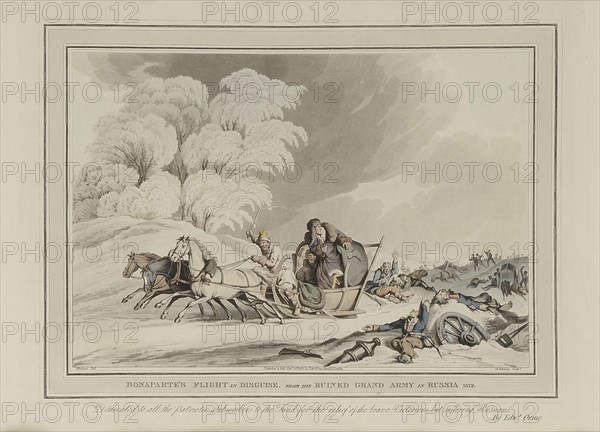 Napoleon retreats from Moscow. Cossacks attacking French soldiers.
