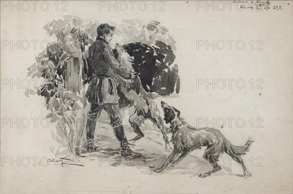 Nikolai Rostov at the hunt. Illustration for the novel War and Peace by Leo Tolstoy, 1911.