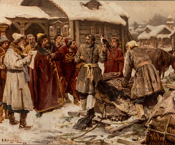 Falconers at the Amusement court of Moscow in the 17th Century, 1902.