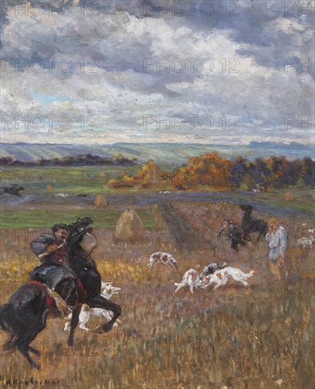 Illustration for poem Hunting with hounds by Nikolay Nekrasov, Early 20th cen..