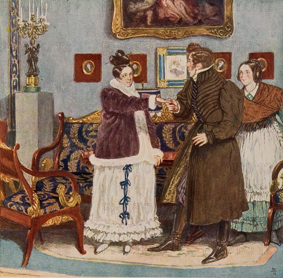 Illustration to the comedy Woe from Wit by Alexander Griboyedov, 1913.