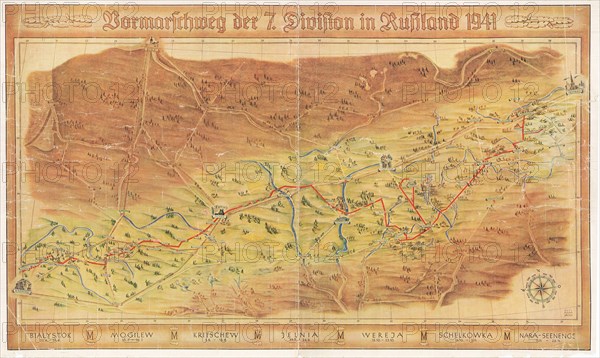 Operation Barbarossa. The route of the 7th Infantry Division from Warsaw to Moscow, 1942.