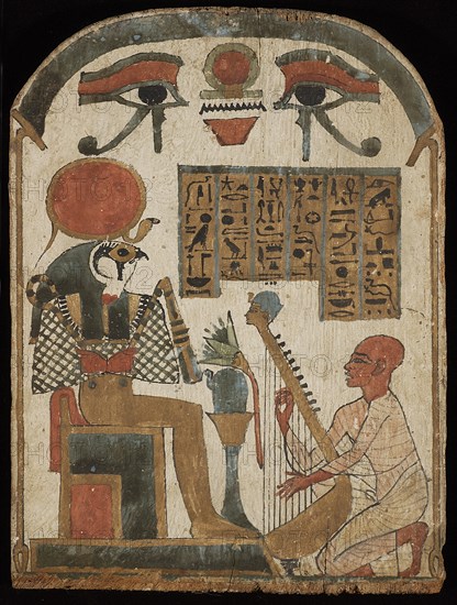 The harpist's stele. Djedkhonsuefankh, High Priest of Amun plays and sings before Ra-Horakhty, 1069-