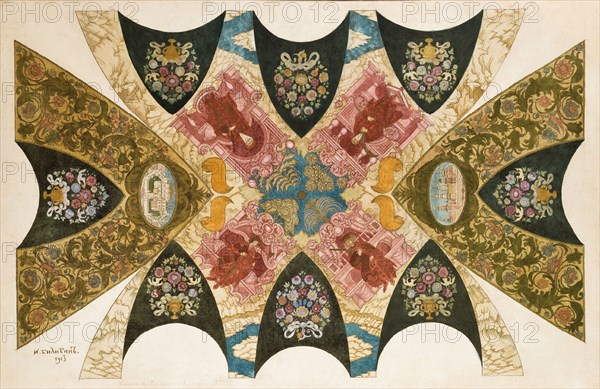 Design for a ceiling mural for the State Bank in Nizhny Novgorod , 1913.