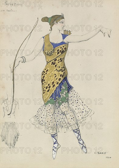 Costume design for the ballet Diane et Actéon Pas de deux (Pas de Diane)  , 1910.