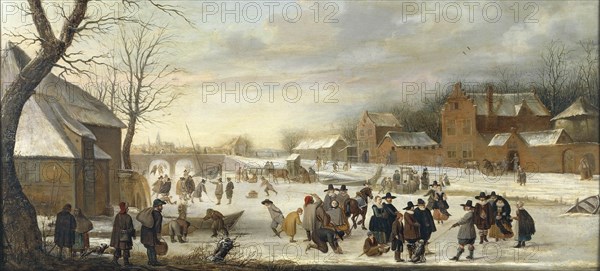 Winter landscape with iceskaters.