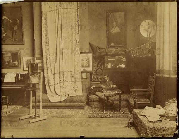 John Singer Sargent (1856-1925) in his workshop, c. 1890.