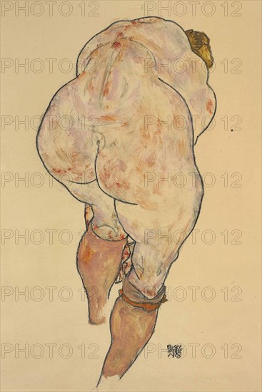Female Nude Pulling up Stockings, Back View, 1918.