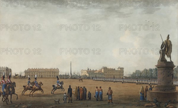 View of the Field of Mars and the Suvorov Monument in Saint Petersburg, 1807.