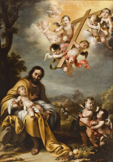 Saint Joseph and the Christ Child before the Holy Cross, c.1670. Creator: Schut, Cornelis, the Younger (c. 1629-1685).