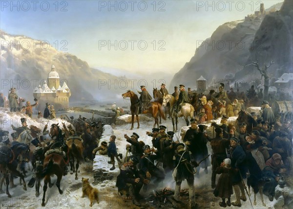 Blücher crossing the River Rhine near Kaub on 1st January 1814, 1860. Creator: Camphausen, Wilhelm (1818-1885).