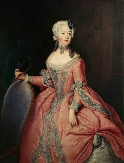 Portrait of Louisa Ulrika of Prussia (1720-1782) with a mask in her hand, ca 1744. Creator: Pesne, Antoine (1683-1757).