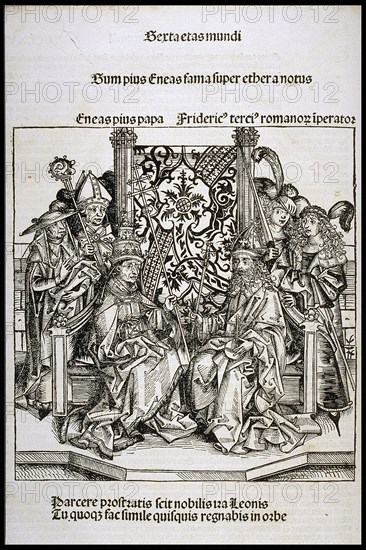 Meeting between Pope Pius II and Frederick III, Emperor of Germany, ca 1493. Creator: Wolgemut, Michael (1434-1519).