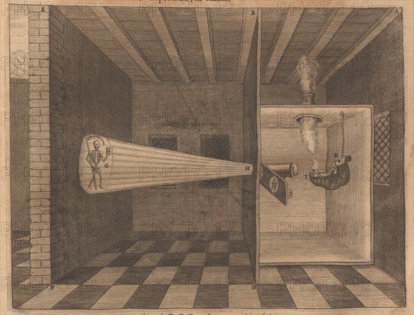 Magic lantern showing Death (from Ars Magna Lucis), 1671. Creator: Kircher, Athanasius (1602-1680).