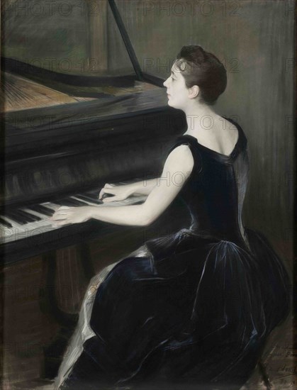 Portrait of the pianist Léontine Bordes-Pène (1858-1924), 1889-1890. Creator: Blanche, Jacques-Émile (1861-1942).