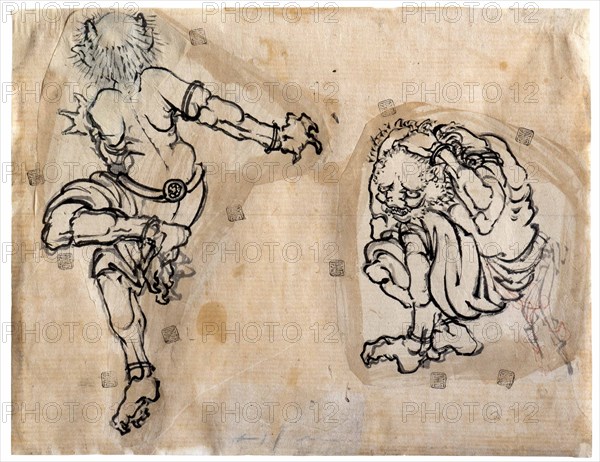 Two Oni (Demons), 1830-1839. Creator: Hokusai, Katsushika (1760-1849).
