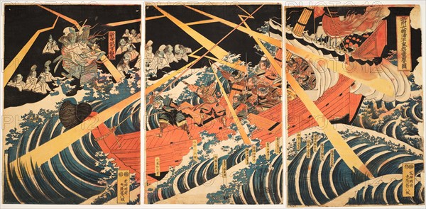 Sesshu Daimotsu no ura Heike onryo arawaruru zu (Attack of the Taira Ghosts at Daimotsu Bay), c1847.