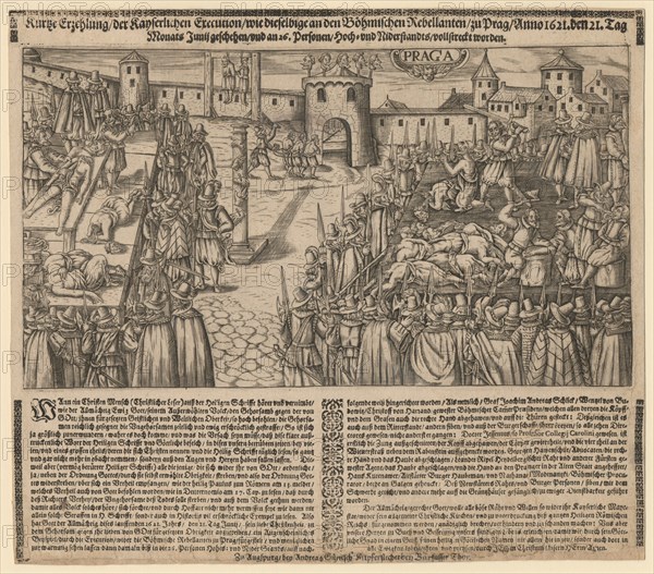 Execution of 27 Protestant Leaders on the Old Town Square in Prague on June 21, 1621, 1621.