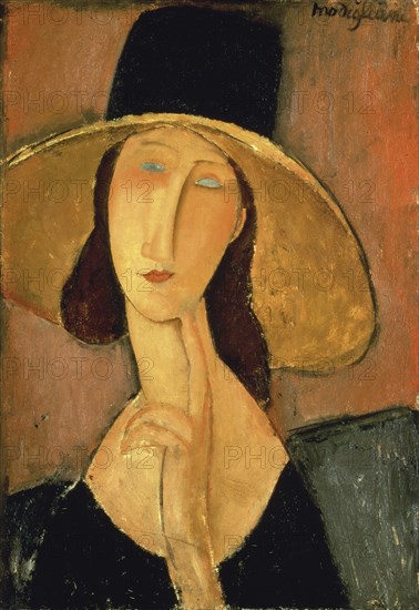 Jeanne Hébuterne with big hat, 1918.