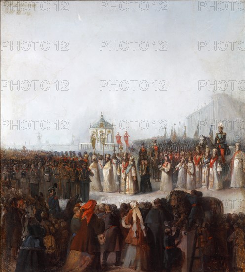 The Great Blessing of Waters on the Neva river, 1850s.