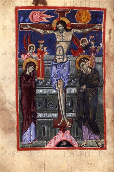 The Crucifixion (Manuscript illumination from the Matenadaran Gospel), 14th-15th century.