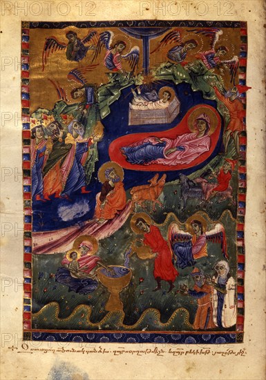 The Nativity of Christ (Manuscript illumination from the Matenadaran Gospel), 1314.