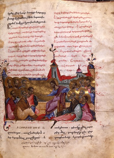 Christ Taking Leave of the Apostles (Manuscript illumination from the Matenadaran Gospel), 1286.