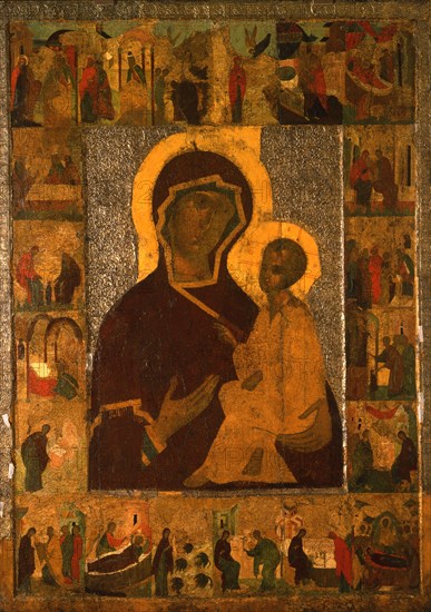 The Virgin of Tikhvin with Border Scenes, c1500.