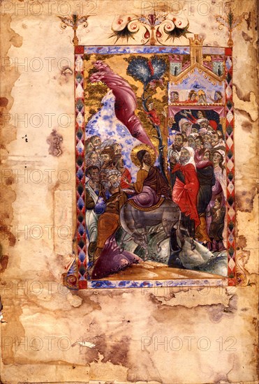 The Entry of Christ into Jerusalem (Manuscript illumination from the Matenadaran Gospel), 1287.