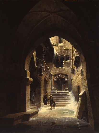 Courtyard of the Kriebstein Castle in Saxony, 1858.