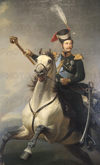 'Portrait of the Tsesarevich Alexander Nikolaevich on Horseback', 1850s. Artist: Egor Botman