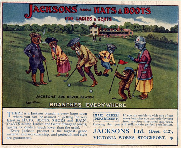 Jacksons Hats & Boots, 1910s-1920s. Artist: Louis Wain
