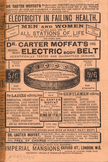 Dr Carter Moffat Electric Body Belt, 1910s. Artist: Unknown