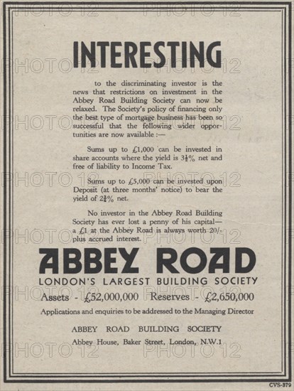 Abbey Road Building Society, 1939. Artist: Unknown