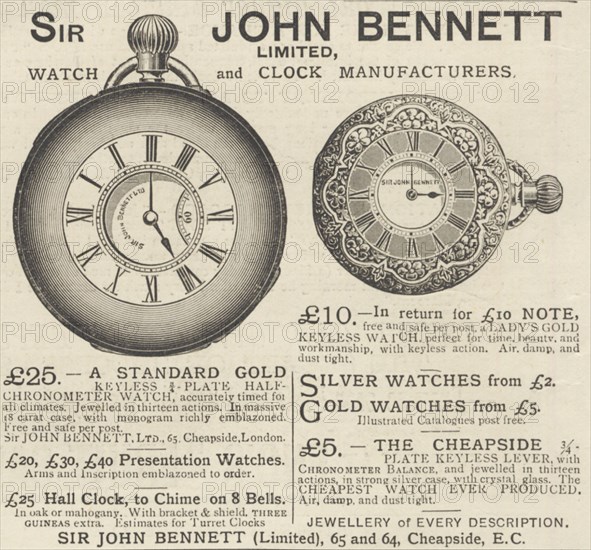 Sir John Bennett Watch and Clock Manufacturers, 1893. Artist: Unknown