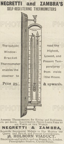 Negretti & Zambra Self Registering Thermometers, 1893. Artist: Unknown