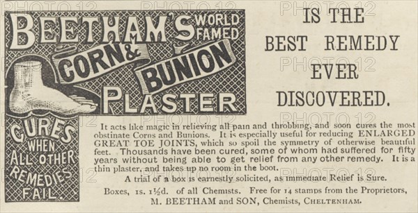 Beetham's Corn and Bunion plasters, 1893. Artist: Unknown