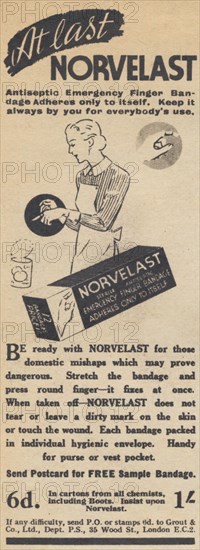 Norvelast Antiseptic Bandages, 1937. Artist: Unknown