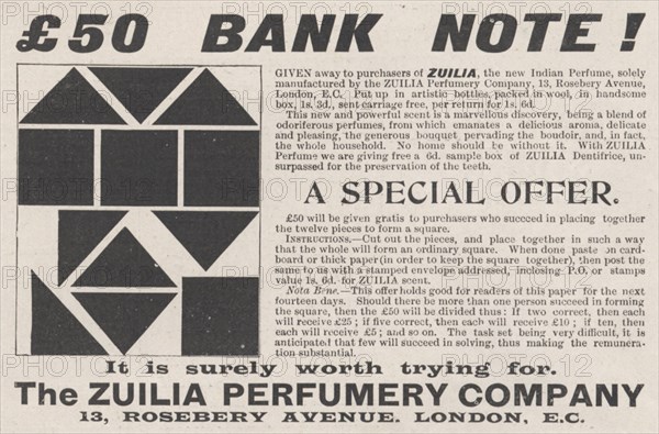 Zuilia Perfumery Company, 1898. Artist: Unknown