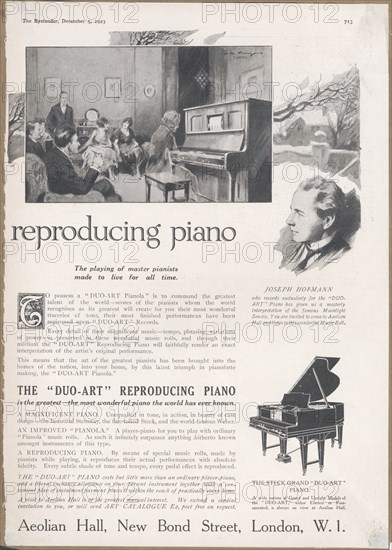 Aeolian Company Pianolas, 1923. Artist: Wilfred Fryer