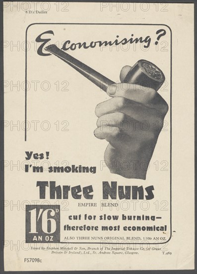 Three Nuns Pipe Tobacco, c.1930s. Artist: Wilfred Fryer