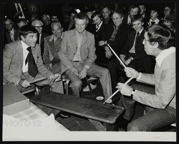 Louie Bellson and Buddy Rich at the International Drummers' Association meeting. London, 1978. Artist: Denis Williams