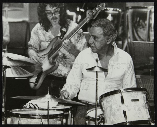 Buddy Rich and Dave Carpenter playing at the Royal Festival Hall, London, June 1985. Artist: Denis Williams